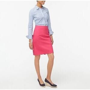 NWT J. Crew Factory Sateen Scalloped Pencil Skirt Women's 12 Pink Cotton Office